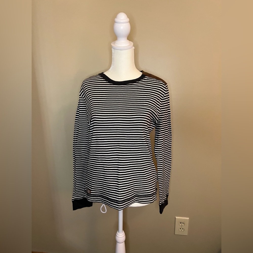 Ralph Lauren Striped Long Sleeve Elbow Patch Shirt With Zip Shoulder